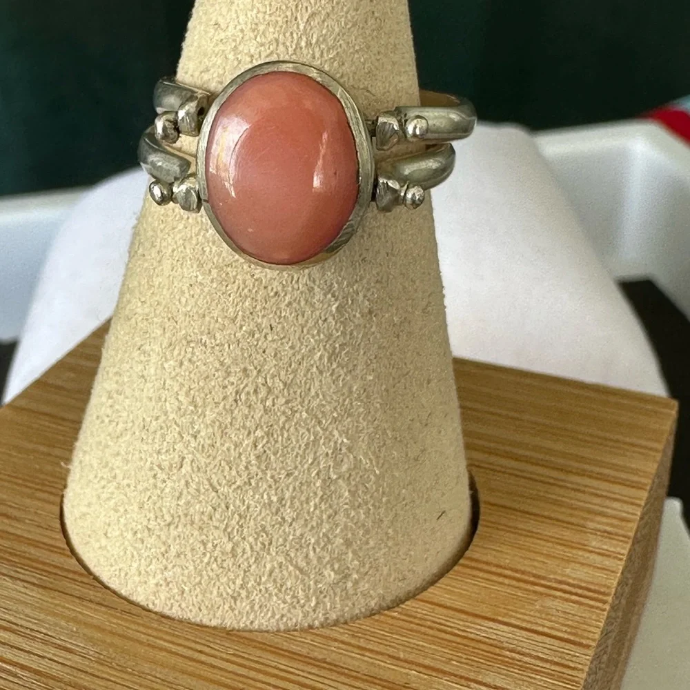Sterling silver Larimar and pink conch Ring size 9. 925 - Picture 2 of 14